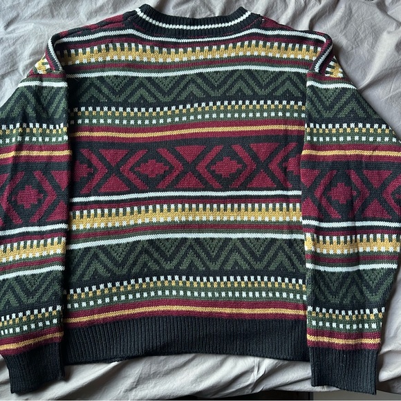 Womens Sweater Large Eclectic Grandpa Handmade Retro Multicolor Patterned Cozy - Picture 4 of 4
